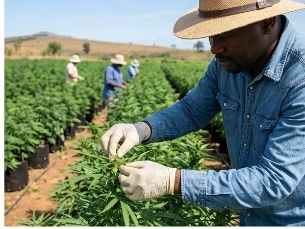 Working agricultural field and crop rows